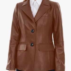 Elegant Brown Leather Women's Blazer